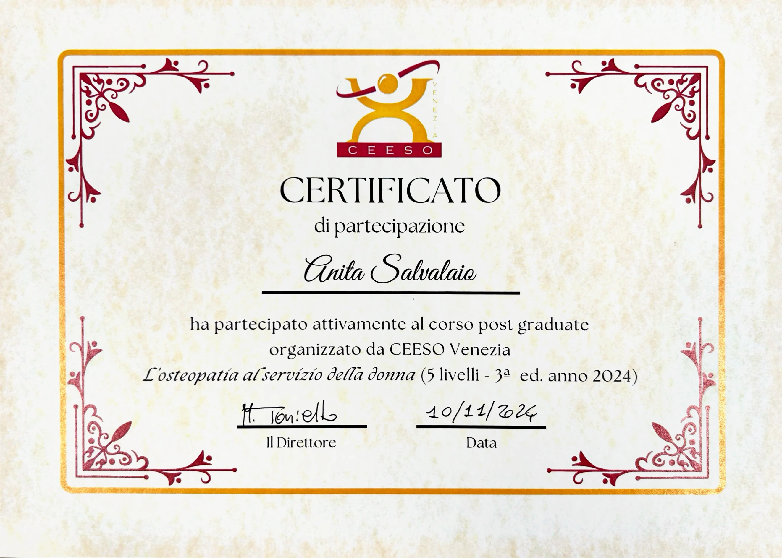 Certificato Osteopatia al servizio della donna